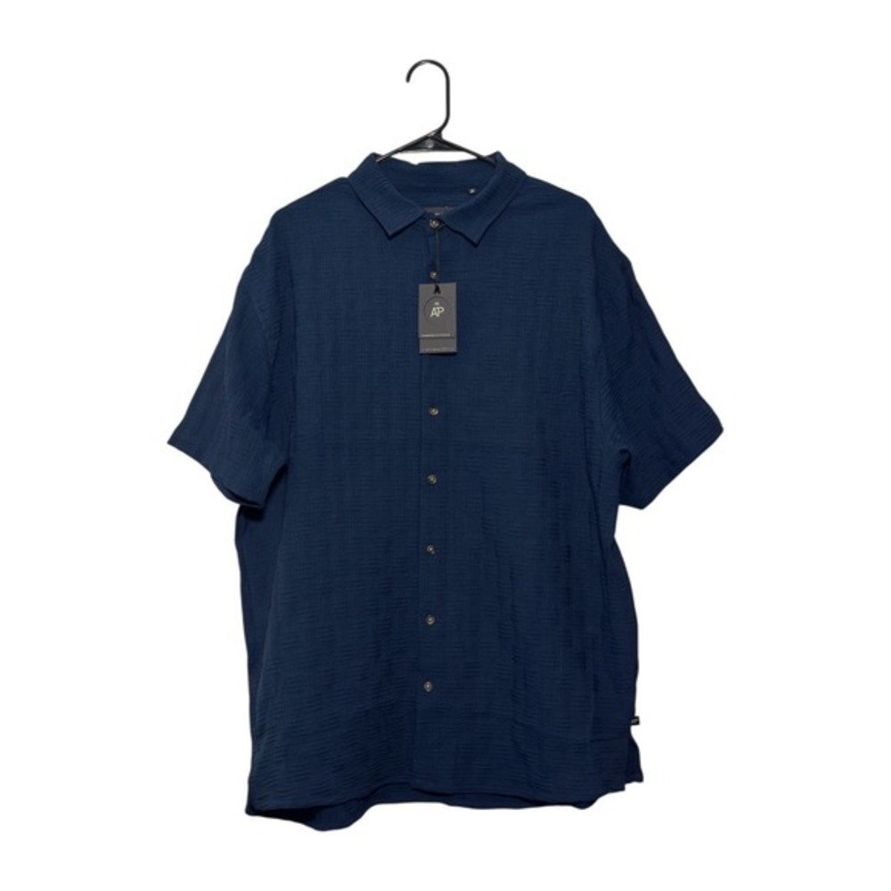 Across‎ The Pond Mens 2X Navy Textured Short Sleeve Button Up Shirt NWT